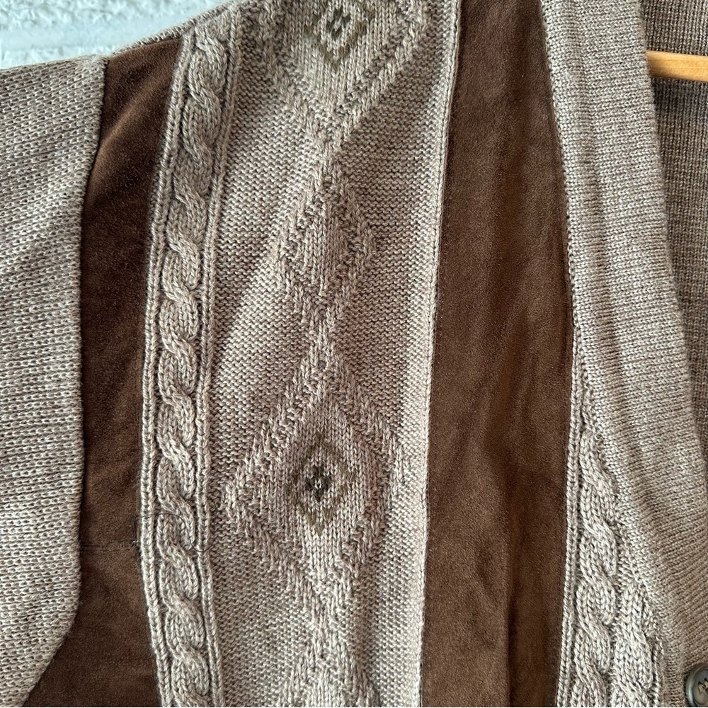 Vintage Norm Thompson Button Down Cardigan/Leather and Wool Blend/Front Pockets - Picture 6 of 8